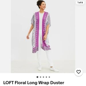 LOFT Purple and White Floral Wrap Duster Size XS/S